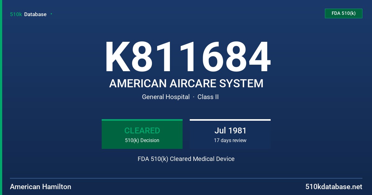K811684 AMERICAN AIRCARE SYSTEM FDA 510(k) Cleared Medical Device
