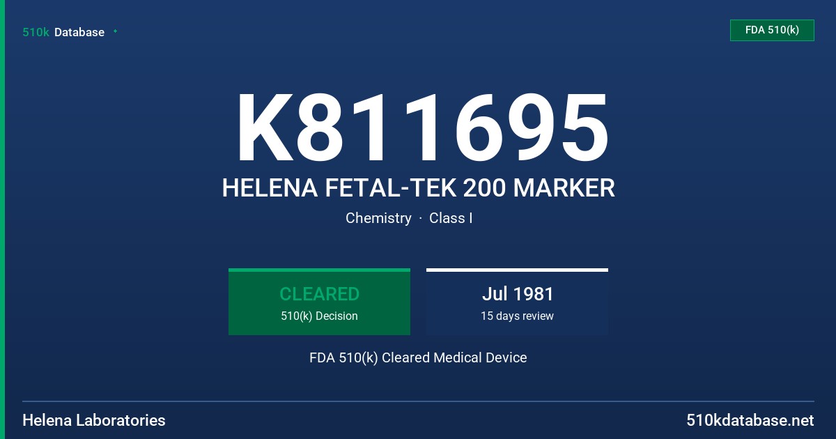 K811695 HELENA FETAL-TEK 200 MARKER FDA 510(k) Cleared Medical Device