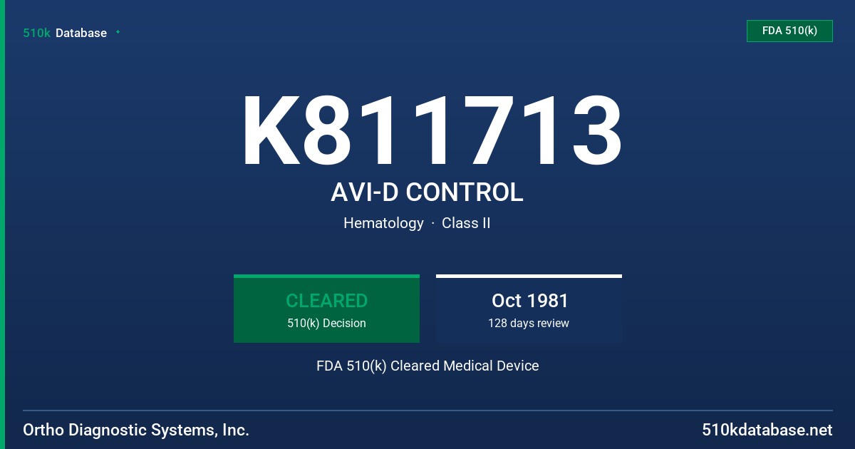 K811713 AVI-D CONTROL FDA 510(k) Cleared Medical Device