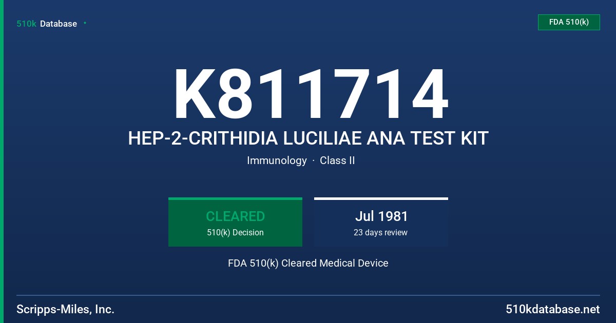 K811714 HEP-2-CRITHIDIA LUCILIAE ANA TEST KIT FDA 510(k) Cleared Medical Device