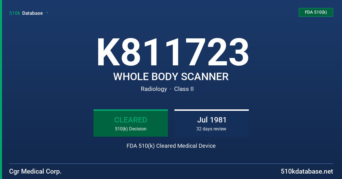 K811723 WHOLE BODY SCANNER FDA 510(k) Cleared Medical Device