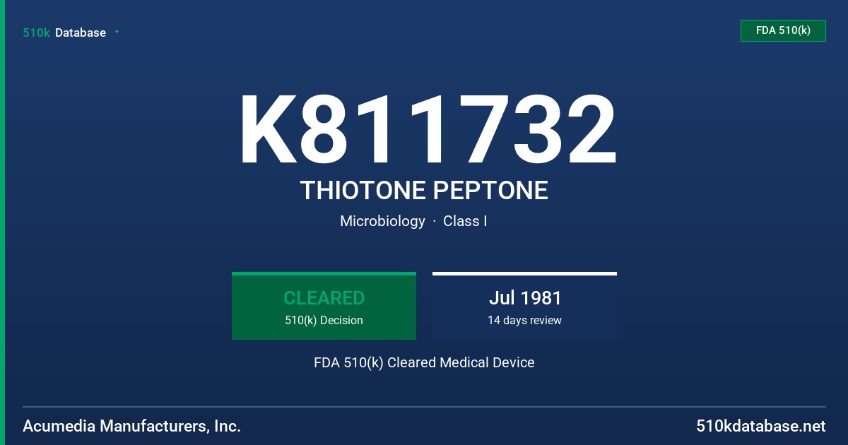 K811732 THIOTONE PEPTONE FDA 510(k) Cleared Medical Device
