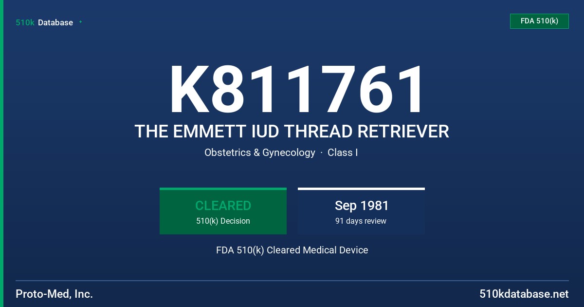 K811761 THE EMMETT IUD THREAD RETRIEVER FDA 510(k) Cleared Medical Device