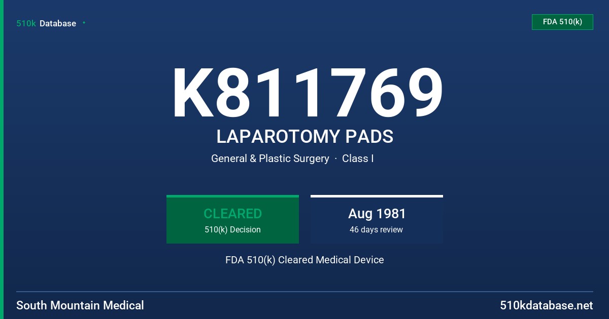 K811769 LAPAROTOMY PADS FDA 510(k) Cleared Medical Device