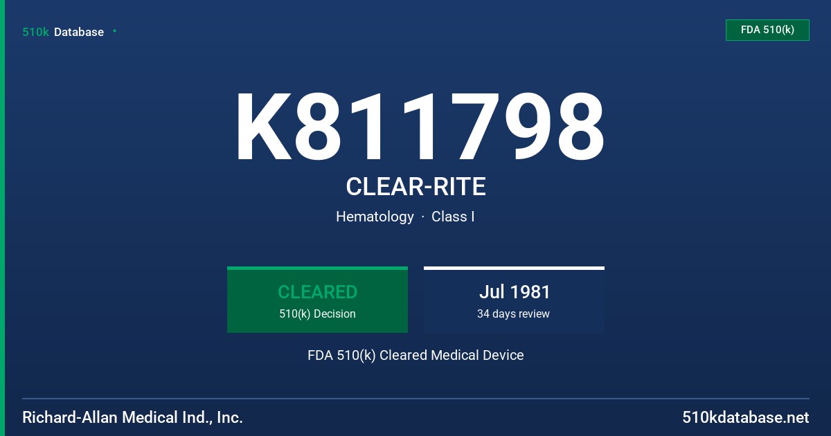 K811798 CLEAR-RITE FDA 510(k) Cleared Medical Device