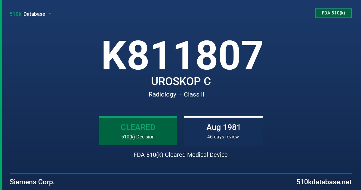 K811807 UROSKOP C FDA 510(k) Cleared Medical Device