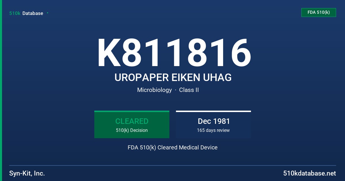 K811816 UROPAPER EIKEN UHAG FDA 510(k) Cleared Medical Device