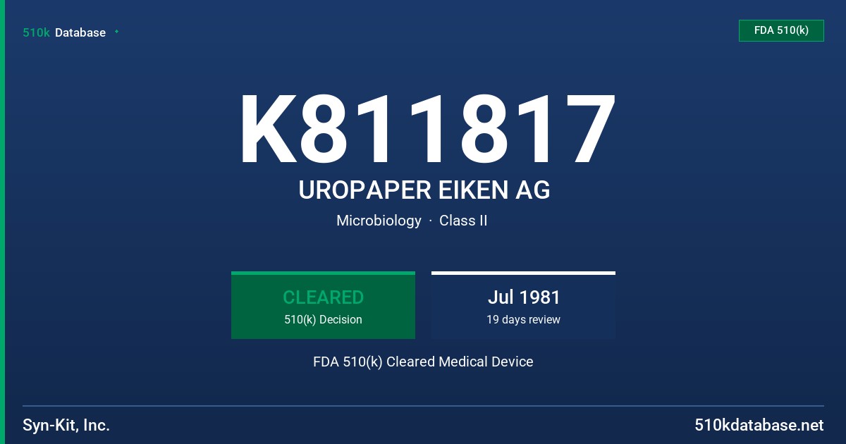 K811817 UROPAPER EIKEN AG FDA 510(k) Cleared Medical Device