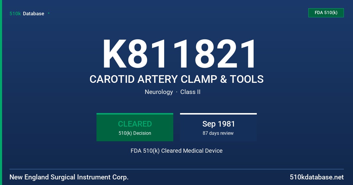 K811821 CAROTID ARTERY CLAMP & TOOLS FDA 510(k) Cleared Medical Device