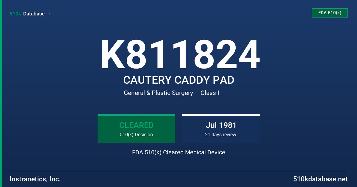 K811824 CAUTERY CADDY PAD FDA 510(k) Cleared Medical Device