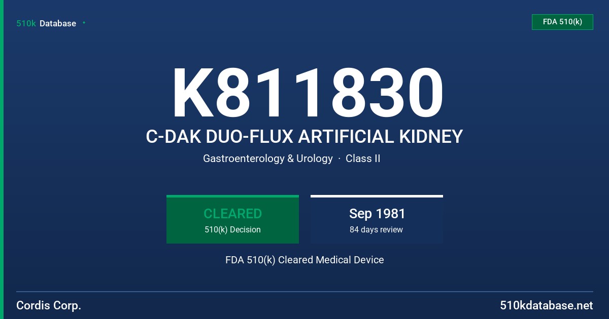 K811830 C-DAK DUO-FLUX ARTIFICIAL KIDNEY FDA 510(k) Cleared Medical Device