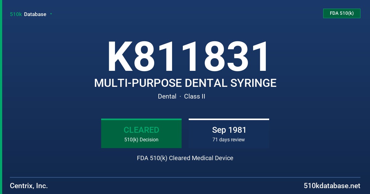 K811831 MULTI-PURPOSE DENTAL SYRINGE FDA 510(k) Cleared Medical Device