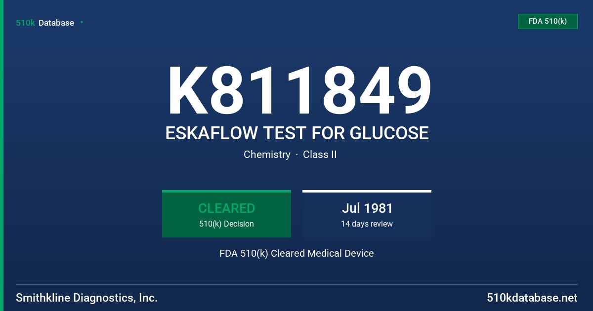 K811849 ESKAFLOW TEST FOR GLUCOSE FDA 510(k) Cleared Medical Device