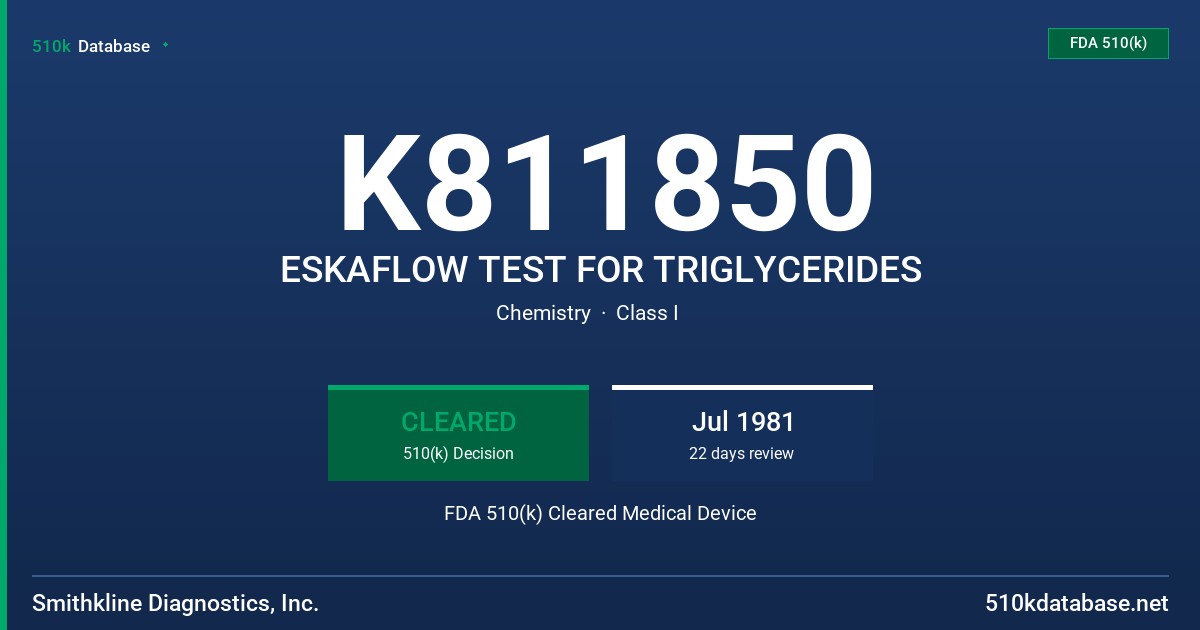 K811850 ESKAFLOW TEST FOR TRIGLYCERIDES FDA 510(k) Cleared Medical Device