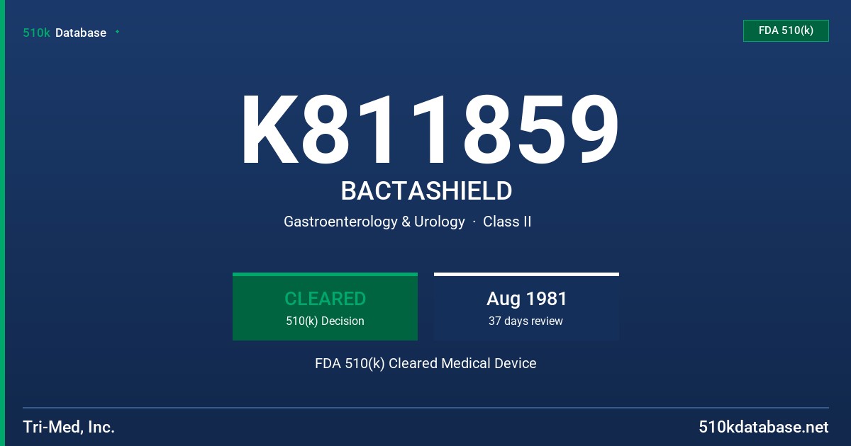 K811859 BACTASHIELD FDA 510(k) Cleared Medical Device