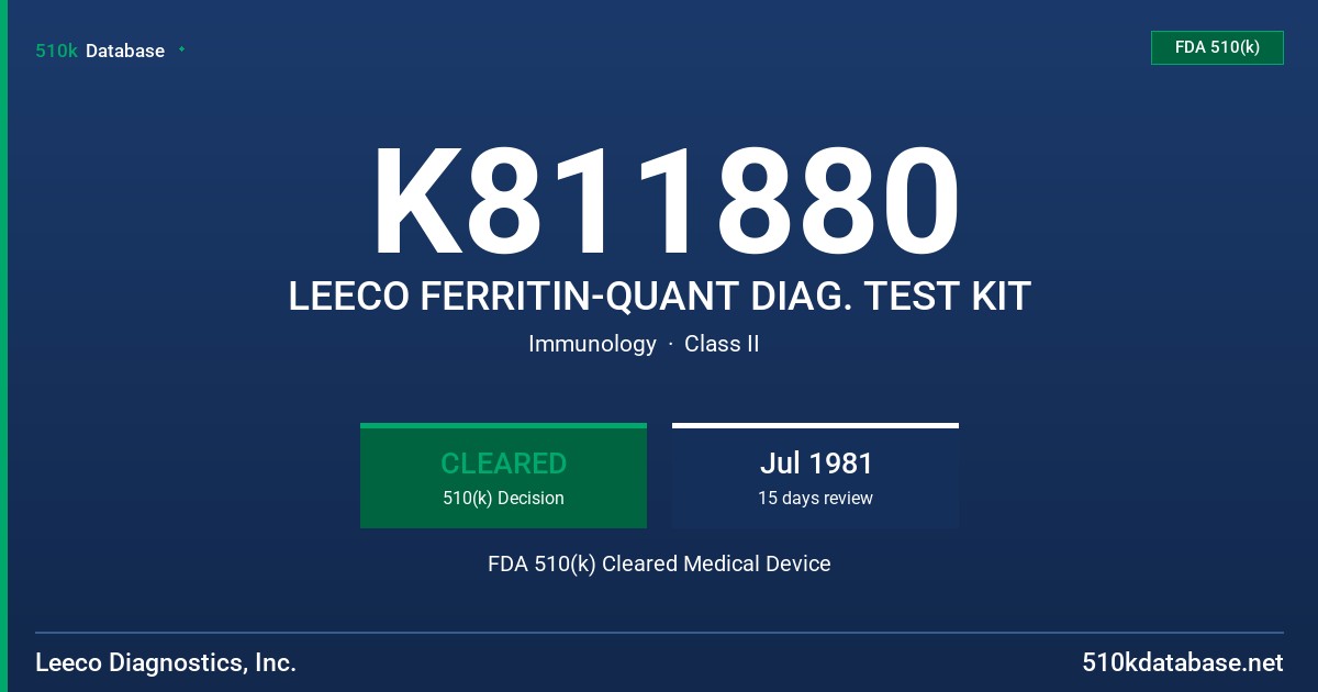 K811880 LEECO FERRITIN-QUANT DIAG. TEST KIT FDA 510(k) Cleared Medical Device