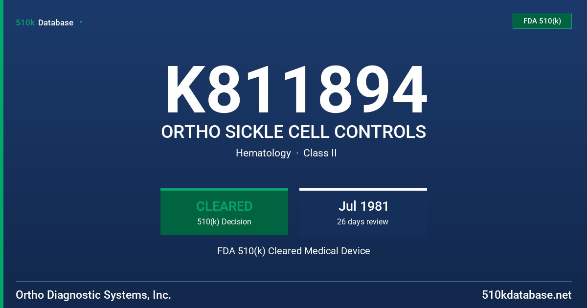 K811894 ORTHO SICKLE CELL CONTROLS FDA 510(k) Cleared Medical Device