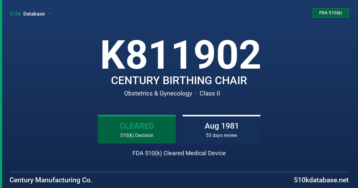 K811902 CENTURY BIRTHING CHAIR FDA 510(k) Cleared Medical Device