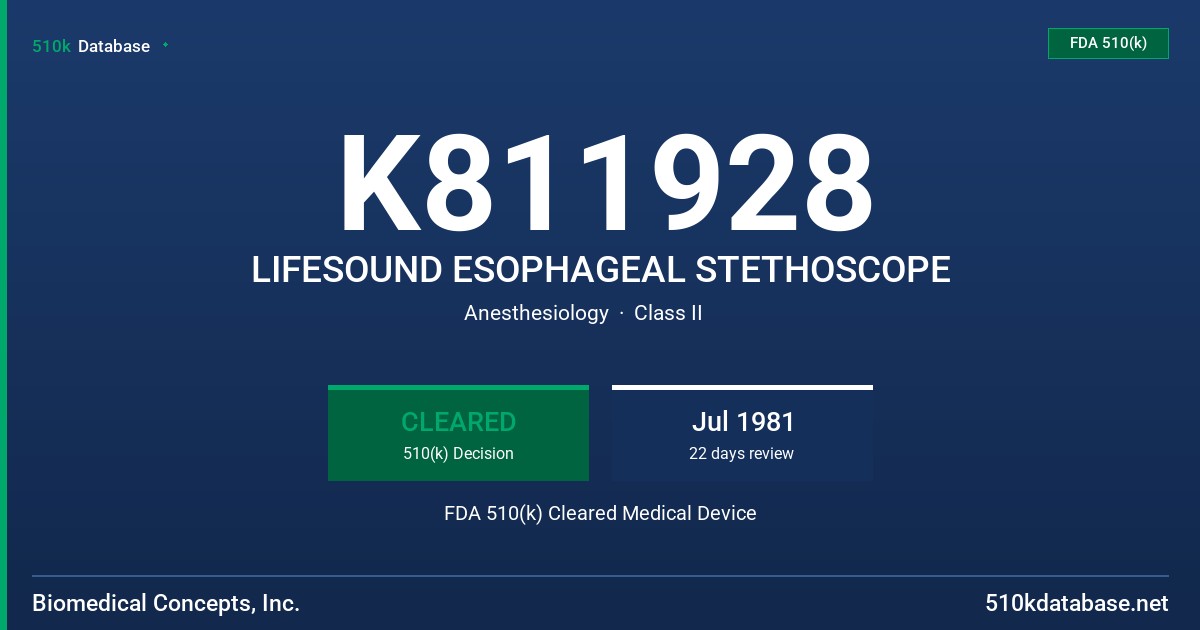 K811928 LIFESOUND ESOPHAGEAL STETHOSCOPE FDA 510(k) Cleared Medical Device