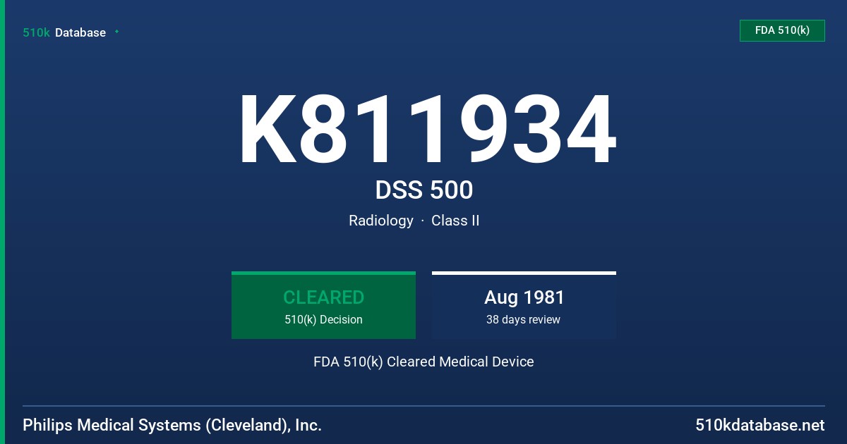 K811934 DSS 500 FDA 510(k) Cleared Medical Device