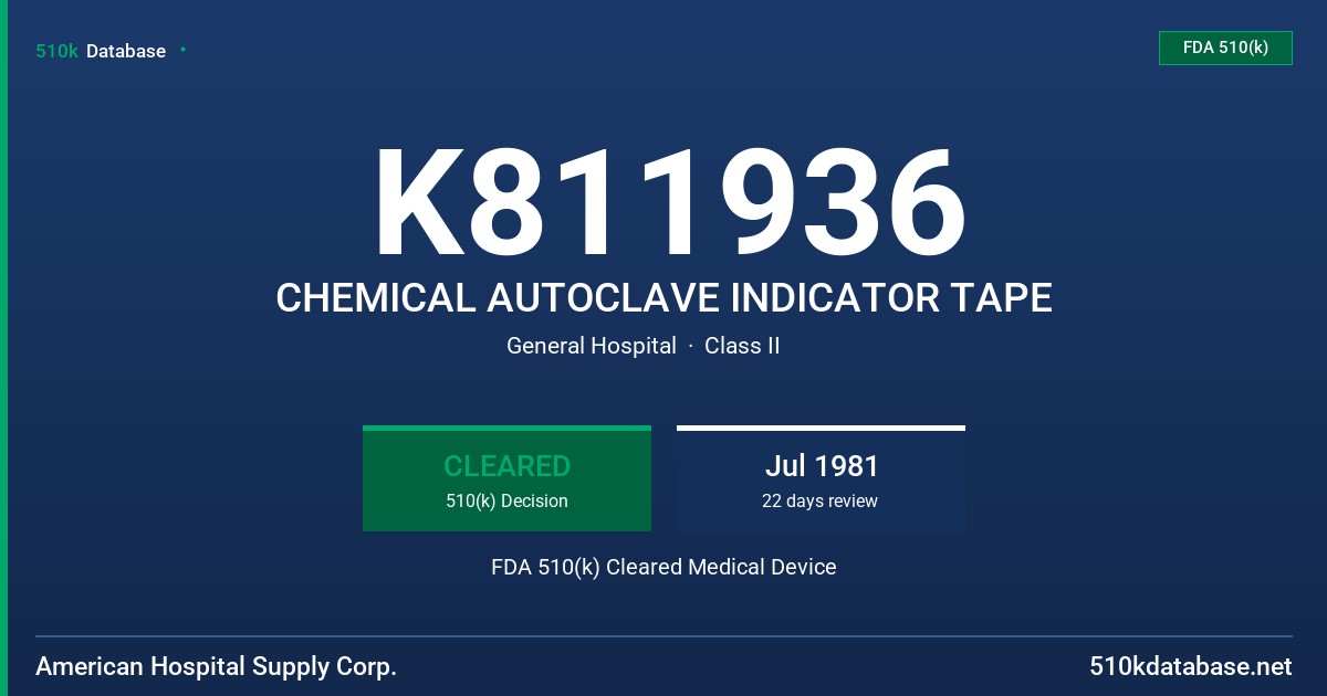 K811936 CHEMICAL AUTOCLAVE INDICATOR TAPE FDA 510(k) Cleared Medical Device