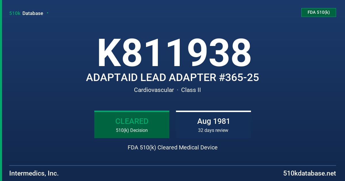 K811938 ADAPTAID LEAD ADAPTER #365-25 FDA 510(k) Cleared Medical Device