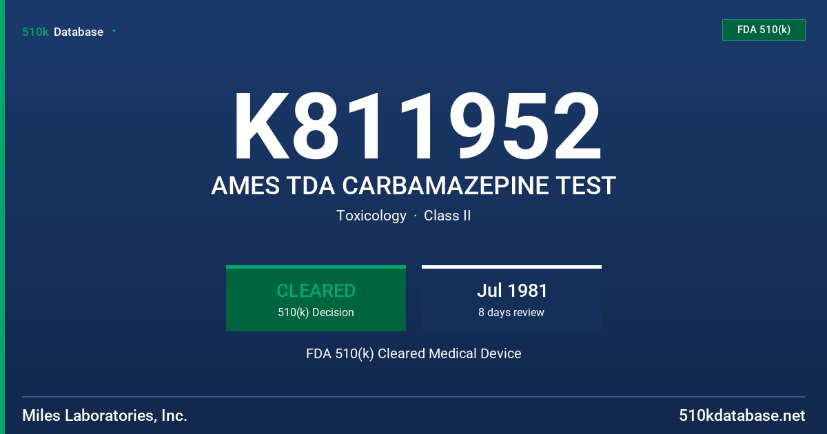 K811952 AMES TDA CARBAMAZEPINE TEST FDA 510(k) Cleared Medical Device