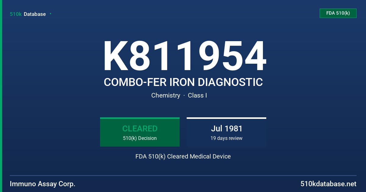 K811954 COMBO-FER IRON DIAGNOSTIC FDA 510(k) Cleared Medical Device