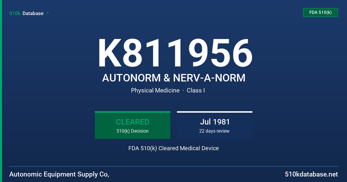 K811956 AUTONORM & NERV-A-NORM FDA 510(k) Cleared Medical Device