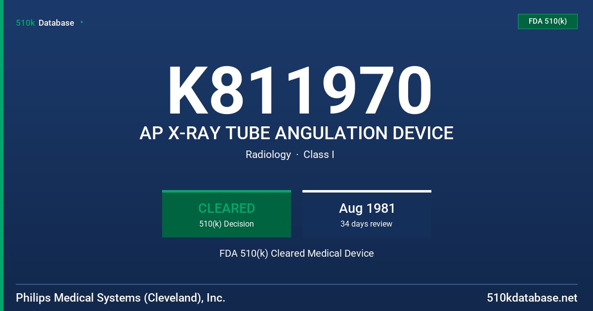 K811970 AP X-RAY TUBE ANGULATION DEVICE FDA 510(k) Cleared Medical Device