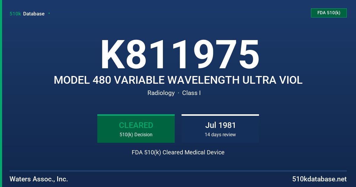 K811975 MODEL 480 VARIABLE WAVELENGTH ULTRA VIOL FDA 510(k) Cleared Medical Device