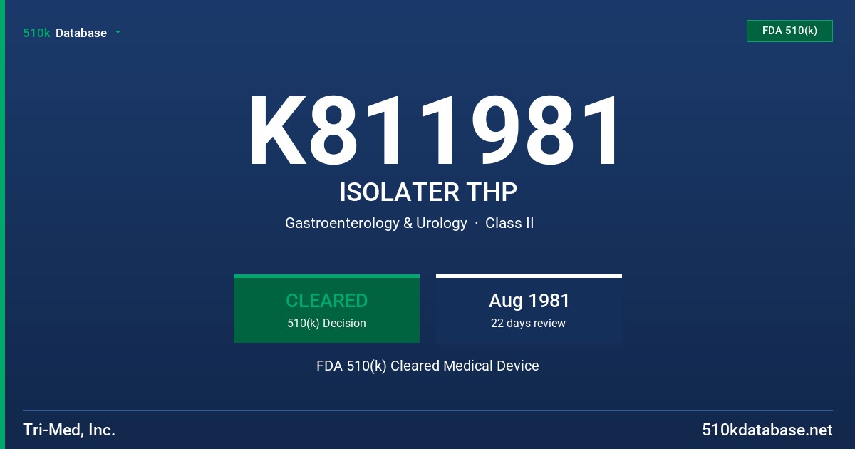 K811981 ISOLATER THP FDA 510(k) Cleared Medical Device