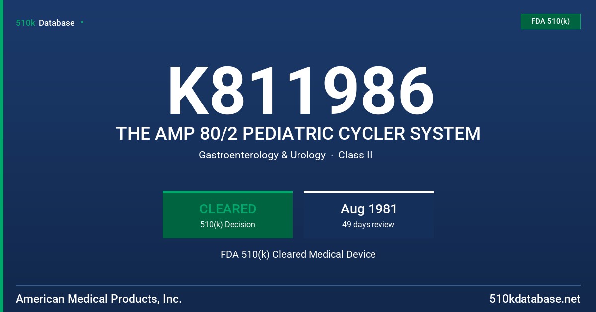 K811986 THE AMP 80/2 PEDIATRIC CYCLER SYSTEM FDA 510(k) Cleared Medical Device
