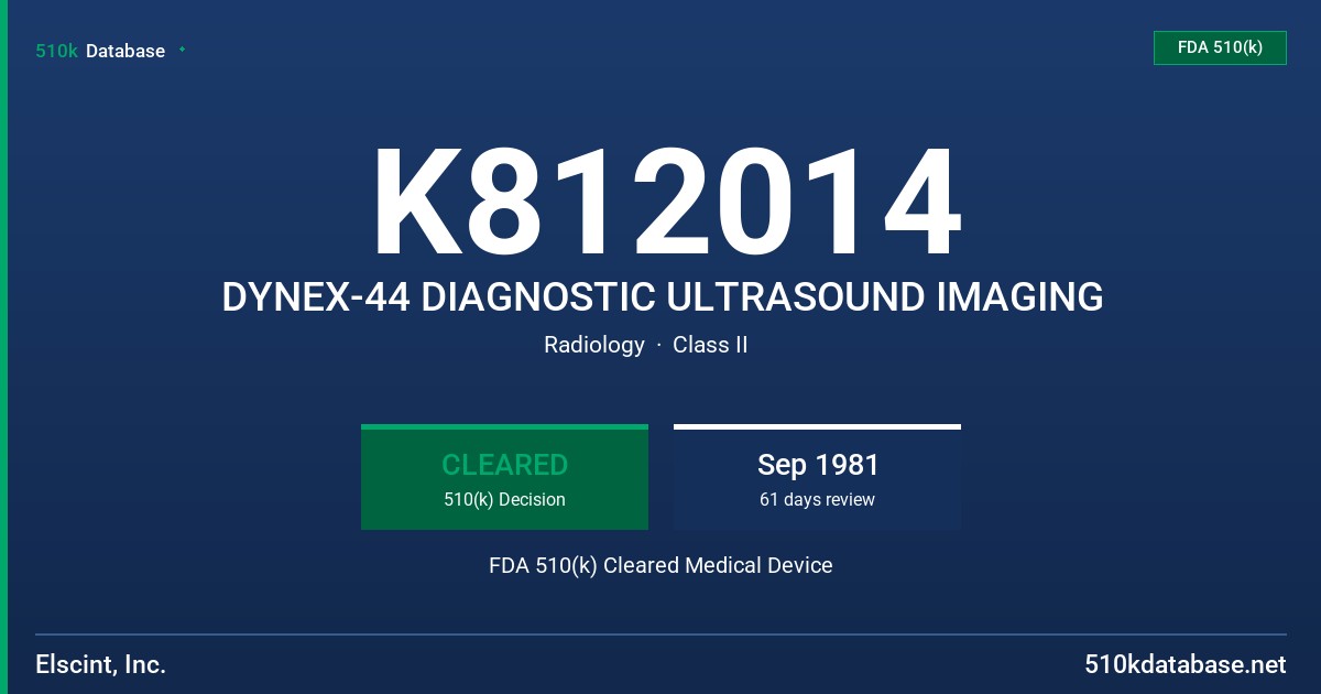 K812014 DYNEX-44 DIAGNOSTIC ULTRASOUND IMAGING FDA 510(k) Cleared Medical Device