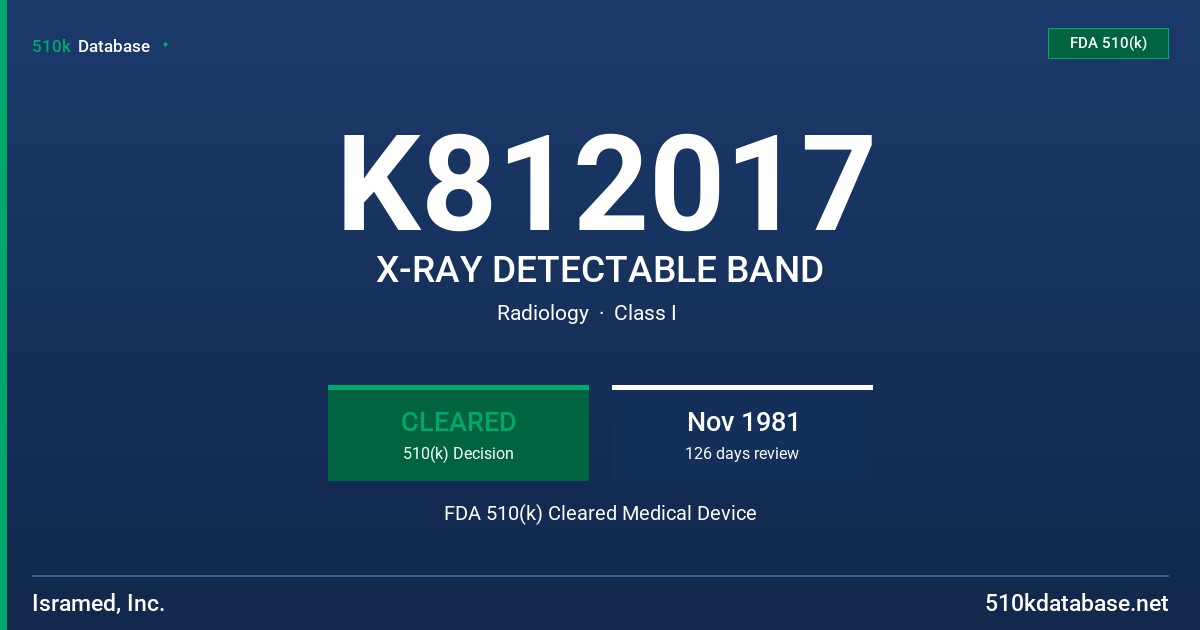 K812017 X-RAY DETECTABLE BAND FDA 510(k) Cleared Medical Device