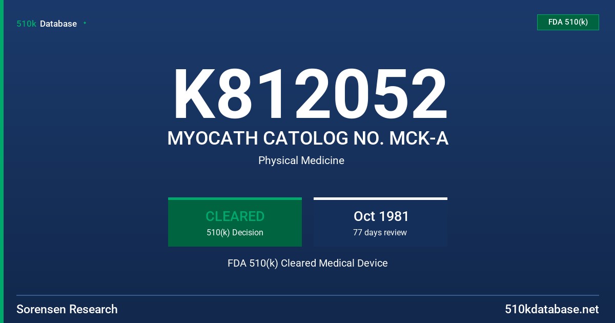 K812052 MYOCATH CATOLOG NO. MCK-A FDA 510(k) Cleared Medical Device