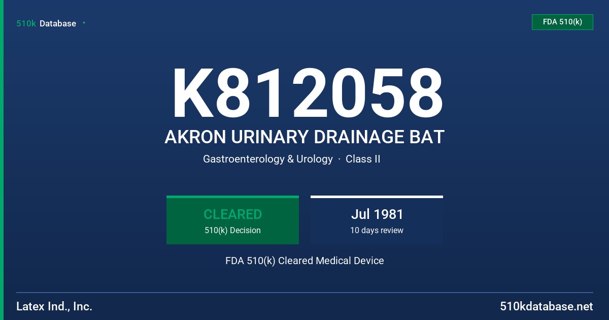 K812058 AKRON URINARY DRAINAGE BAT FDA 510(k) Cleared Medical Device