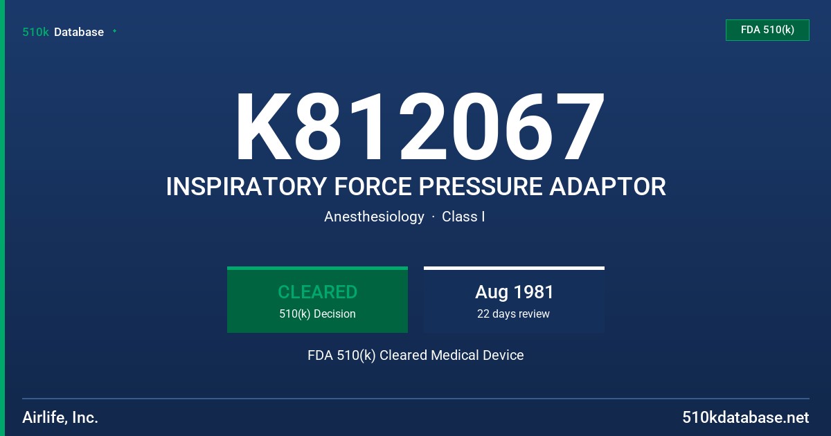 K812067 INSPIRATORY FORCE PRESSURE ADAPTOR FDA 510(k) Cleared Medical Device