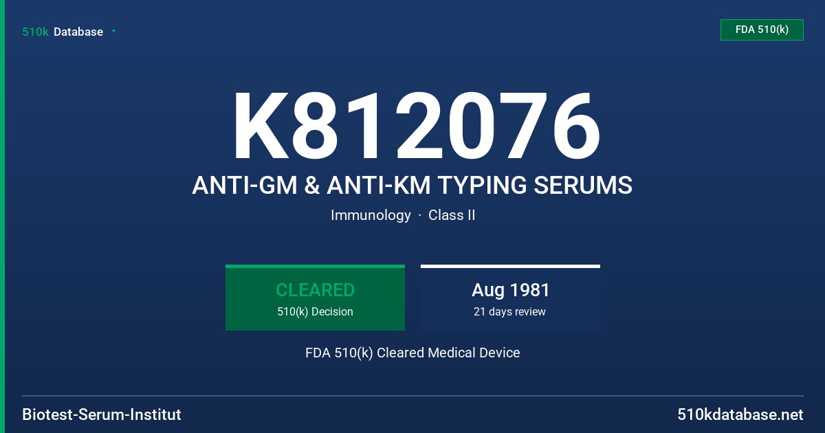 K812076 ANTI-GM & ANTI-KM TYPING SERUMS FDA 510(k) Cleared Medical Device
