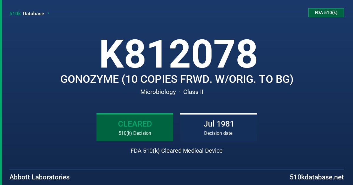 K812078 GONOZYME (10 COPIES FRWD. W/ORIG. TO BG) FDA 510(k) Cleared Medical Device