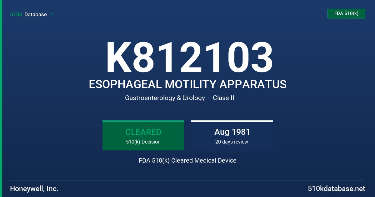 K812103 ESOPHAGEAL MOTILITY APPARATUS FDA 510(k) Cleared Medical Device