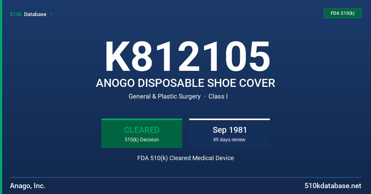K812105 ANOGO DISPOSABLE SHOE COVER FDA 510(k) Cleared Medical Device