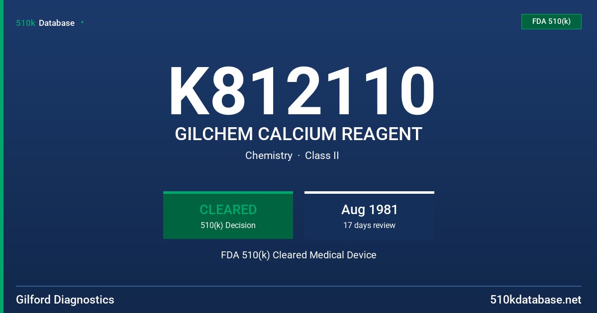 K812110 GILCHEM CALCIUM REAGENT FDA 510(k) Cleared Medical Device