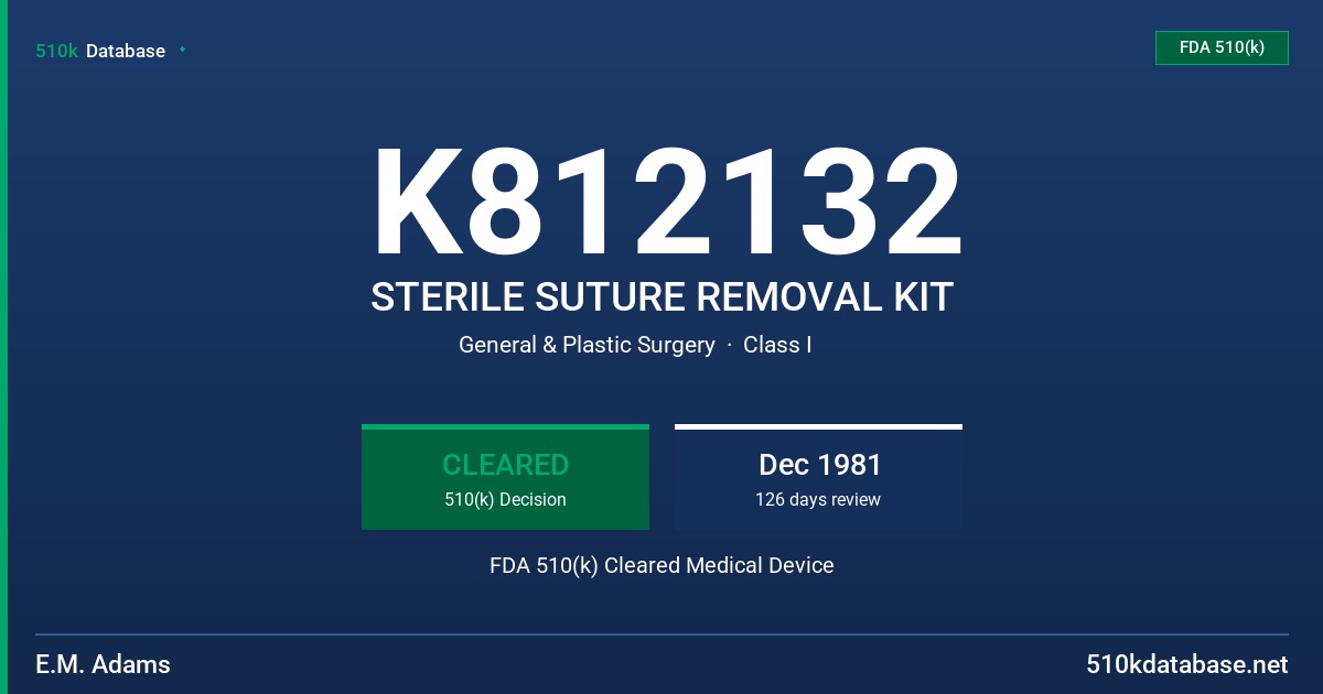 K812132 STERILE SUTURE REMOVAL KIT FDA 510(k) Cleared Medical Device
