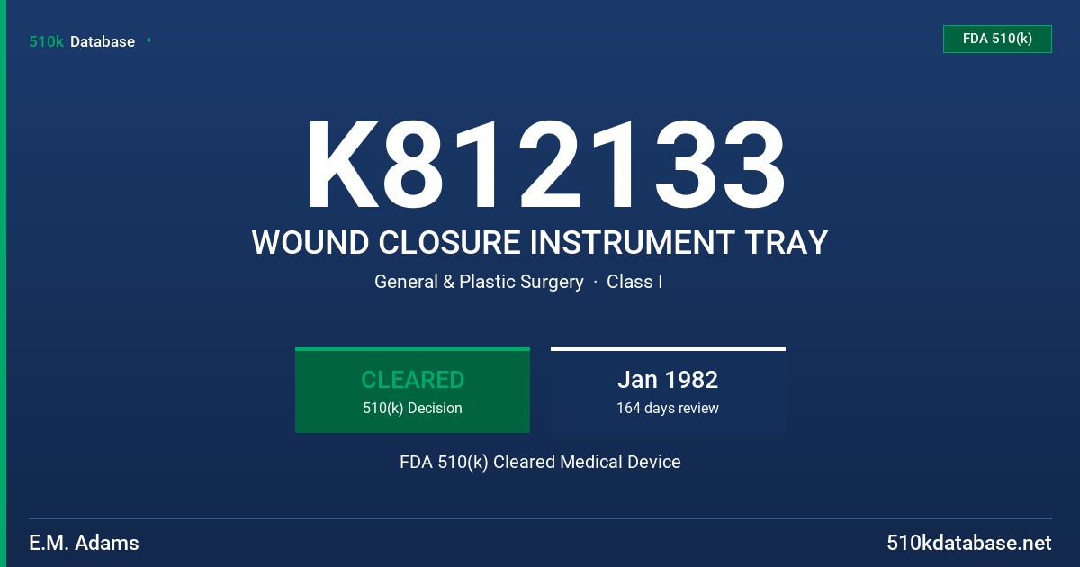 K812133 WOUND CLOSURE INSTRUMENT TRAY FDA 510(k) Cleared Medical Device