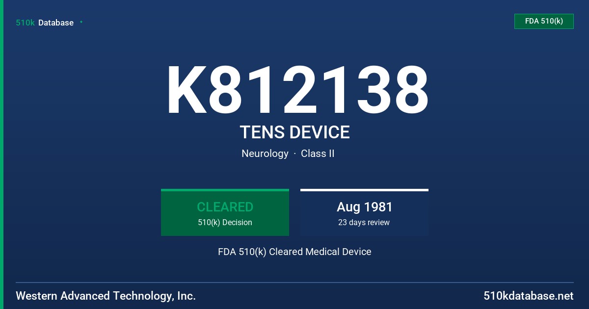 K812138 TENS DEVICE FDA 510(k) Cleared Medical Device