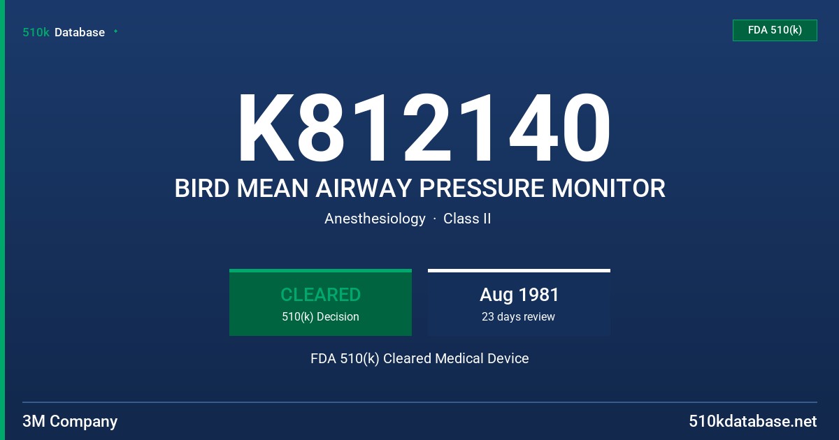 K812140 BIRD MEAN AIRWAY PRESSURE MONITOR FDA 510(k) Cleared Medical Device