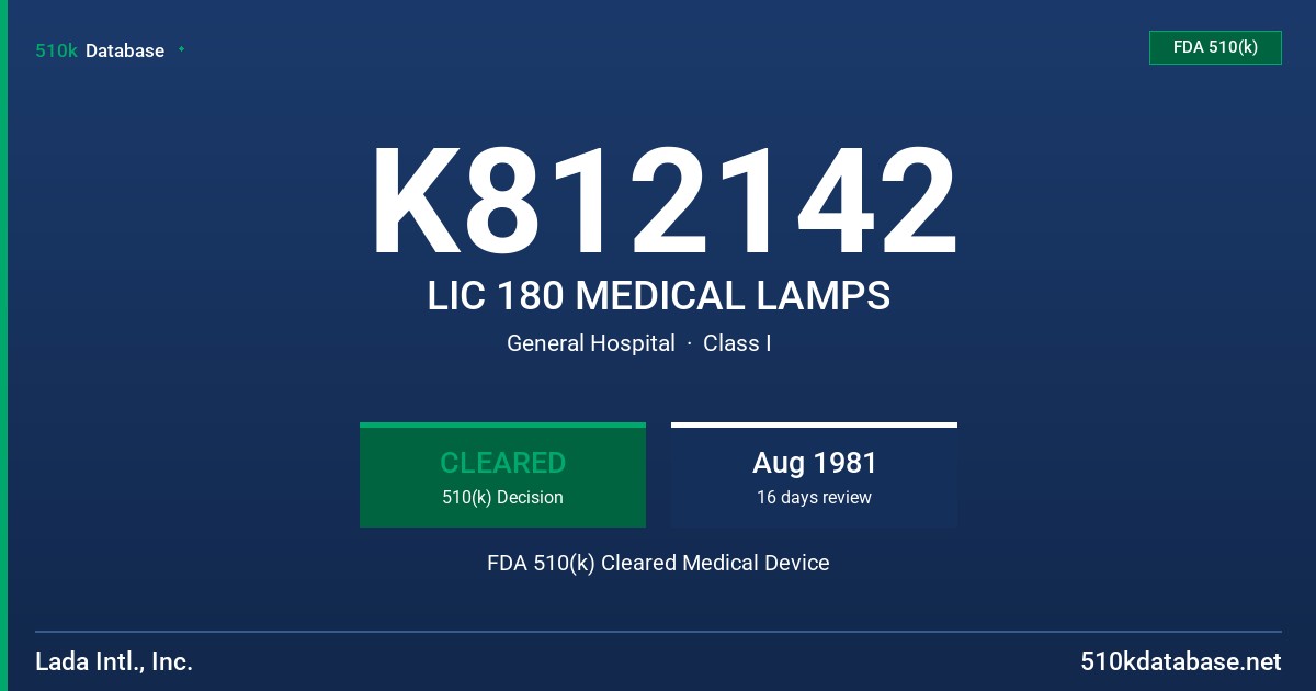 K812142 LIC 180 MEDICAL LAMPS FDA 510(k) Cleared Medical Device