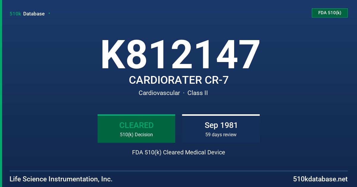 K812147 CARDIORATER CR-7 FDA 510(k) Cleared Medical Device