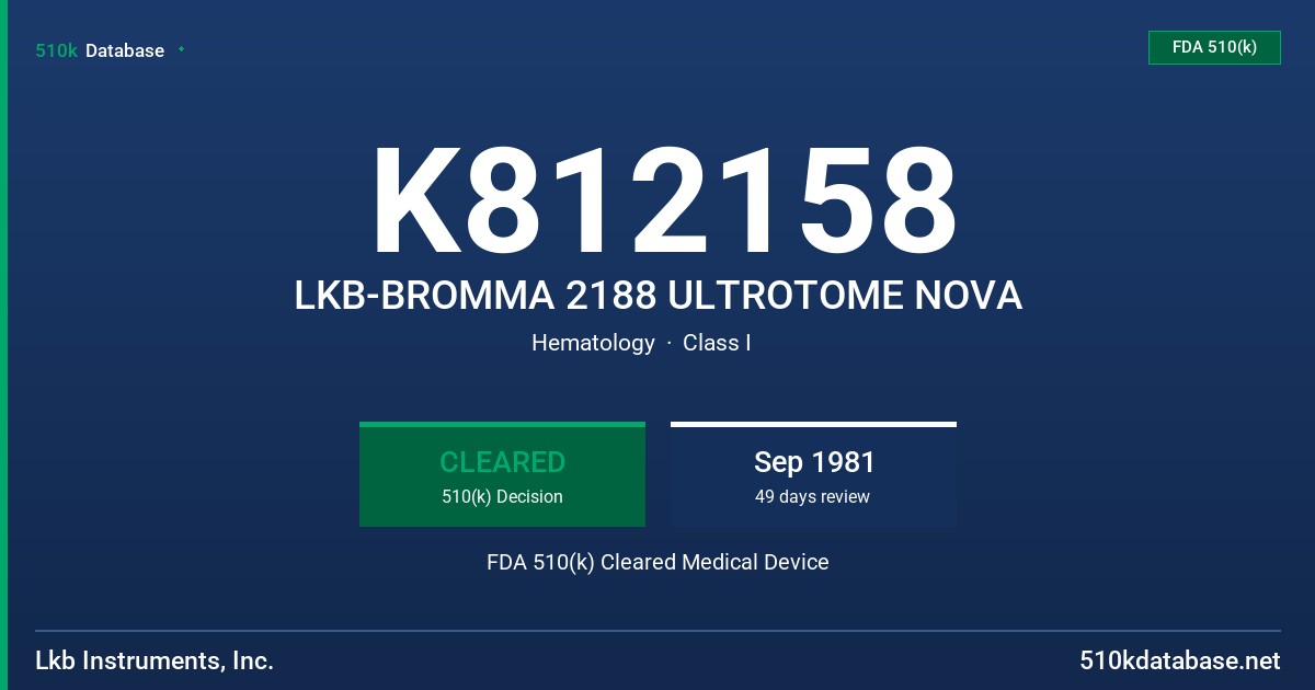 K812158 LKB-BROMMA 2188 ULTROTOME NOVA FDA 510(k) Cleared Medical Device